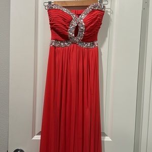 Long strapless jeweled dress